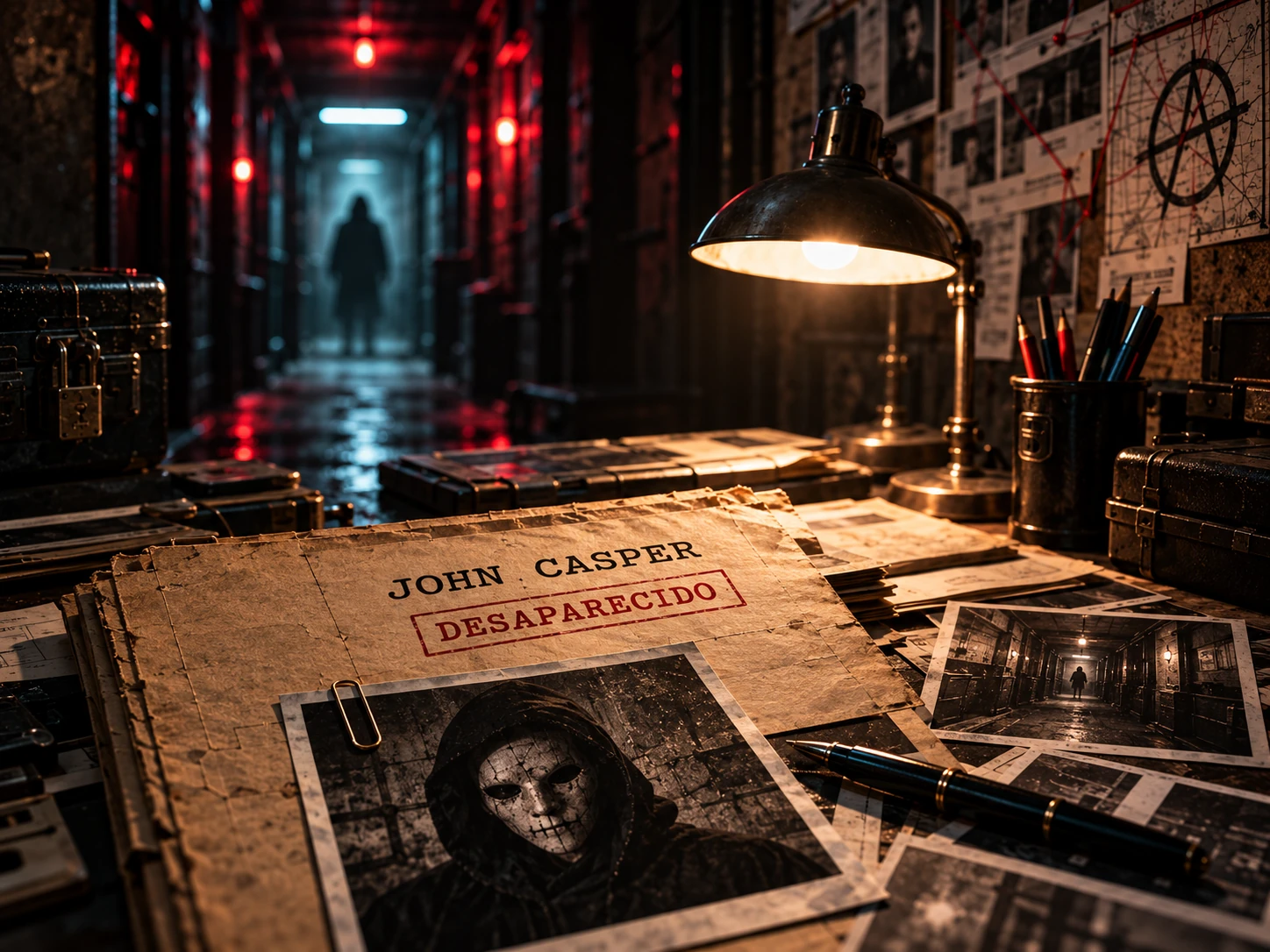 Expediente de John Casper en una mesa de investigación